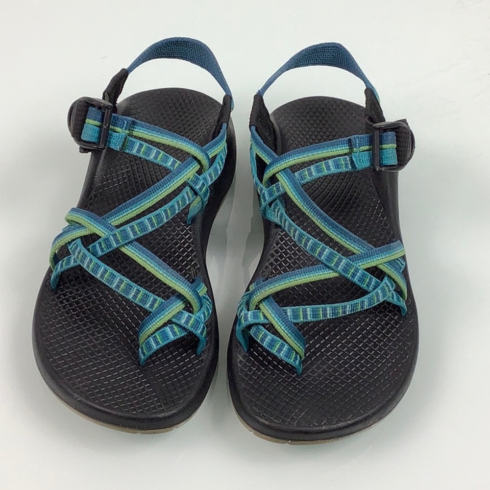 Chaco Adjustable Adventure ZX2 Green/Blue double strap hiking sandals size 8 EUC